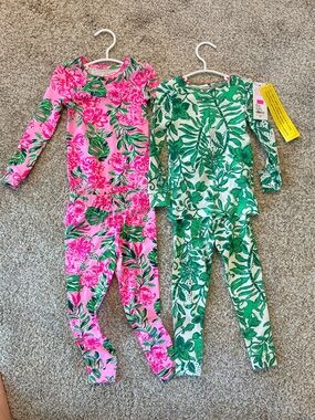 2 Lilly Pulitzer Girls Floral Long-Sleeve Pajama Sets - Pink & Green